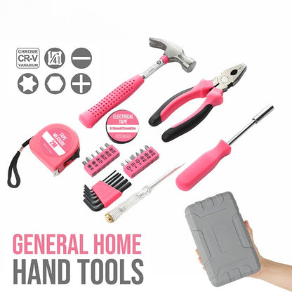24Pcs Pink Home Repair Tool Kit for Women - Compact Mini Starter Hardware Set with Hammer, Pliers, Screwdrivers - Portable Household Hand Tools, Ideal Christmas & New Year Gift for Ladies