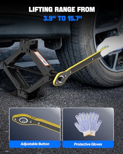 Car Jack Kit, 2 Ton (4409 lbs) Scissor Jack for Car, SUV, MPV | Alloy Steel Heavy Duty Scissor Car Jack, Portable Garage Tire Change Repair Tool, Outdoor Car Emergency Kit - size: 2T
