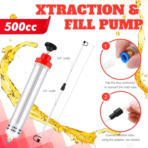 Lothee 2 Pack 500cc Automotive Fluid Extractor Pump Oil Extractor Hand Syringe Pump with Hose Manual Suction Vacuum Fuel Car Transfer for Power Steering, Hydraulic Fluid(Red) - color: Red