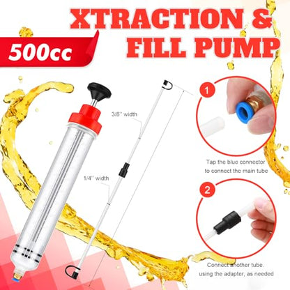 Lothee 2 Pack 500cc Automotive Fluid Extractor Pump Oil Extractor Hand Syringe Pump with Hose Manual Suction Vacuum Fuel Car Transfer for Power Steering, Hydraulic Fluid(Red) - color: Red