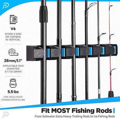 PLUSINNO Fishing Gifts for Men - V6 Vertical Fishing Rod/Pole Holders, Support Extra Large & Heavy Fishing Rod Combos, Fishing Rod Holders for Garage, Wall Mounted Fishing Rod Rack Storage - style: Upgraded 4pack (Support Heavy rod combos)