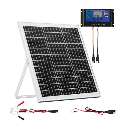 VEVOR 20W 12V Solar Panel Battery Charger, Solar Battery Trickle Charger Maintainer with Intelligent MPPT Controller & Adjustable Mount Bracket, IP67 Waterproof for Car Boat RV Motorcycle Trailer - style: 20W