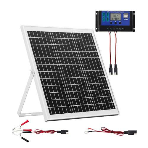 VEVOR 20W 12V Solar Panel Battery Charger, Solar Battery Trickle Charger Maintainer with Intelligent MPPT Controller & Adjustable Mount Bracket, IP67 Waterproof for Car Boat RV Motorcycle Trailer - style: 20W