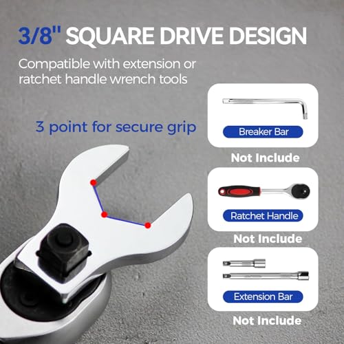 3/8" Drive Crowfoot Wrench Set, 10 Piece Cr-V Steel + Ni-Cr Plating Super Hard Open End Crow Foot Tool Set, Metric 10-19 mm Crows Feet Wrench Set with Storage Pouch for Home Bike Car Repair - style: Regular - Metric