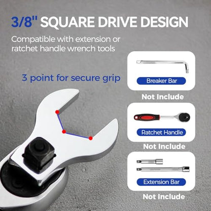 3/8" Drive Crowfoot Wrench Set, 10 Piece Cr-V Steel + Ni-Cr Plating Super Hard Open End Crow Foot Tool Set, Metric 10-19 mm Crows Feet Wrench Set with Storage Pouch for Home Bike Car Repair - style: Regular - Metric