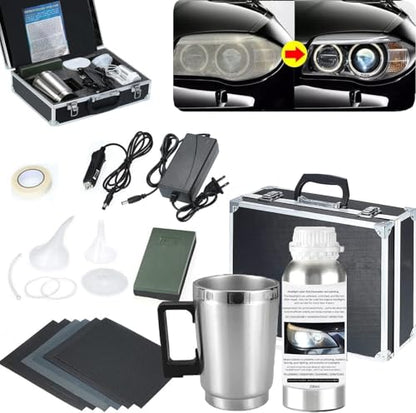 Car Headlight Restoration Kit, Auto Headlight Lens Polish Repair Kit Atomizing Cup Headlight Vapor Renovation Tool with 200ml Liquid for Repair of Scratch,Yellowed, Haze, Oxidized, Cracked Headlights - size: L