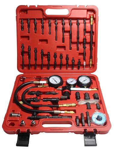 Compression and Leakage Test Kit 47PCS Petrol & Diesel Engine Compression Tester Automotive Cylinder Leak Down Tester Kit with Dual Gauge Engine Compression Tester Kit for HDi, TDCi, Pumpe Duse Engine