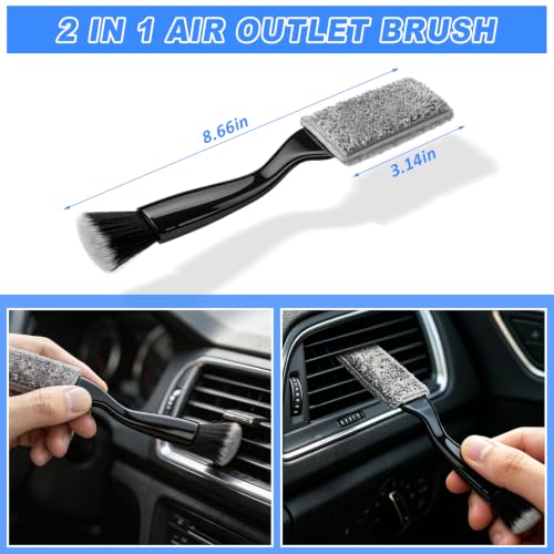 Car Interior Cleaning Kit - Windshield Cleaner Tool, 3 Graded Boar Brushes, Double Head AC Vent Shutter Brush, Towels, Duster, Car Interior Detailing Kit for RVs, Truck, Trailer