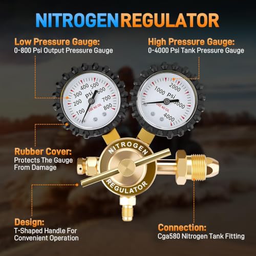 Nitrogen Regulator Kit, 4000PSI Nitrogen Shock Fill Tool with No-Loss Schrader Chuck & Gauge, for Shock Absorbers, Compatible with Dirt Bike, ATV, UTV, Honda, Kawasaki, Yamaha