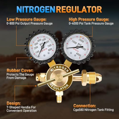 Nitrogen Regulator Kit, 4000PSI Nitrogen Shock Fill Tool with No-Loss Schrader Chuck & Gauge, for Shock Absorbers, Compatible with Dirt Bike, ATV, UTV, Honda, Kawasaki, Yamaha