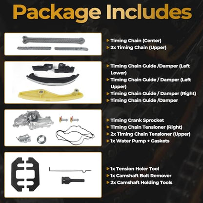 BL3Z-6268-A Timing Chain Kit with Water Pump & Tool kit Compatible with 2011-2019 Ford Explorer/Edge/Taurus/Mustang/Flex 3.5L 3.7L V6 Camshaft Holding and Timing Alignment Tools