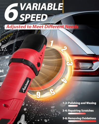 AVID POWER Car Buffer Polisher, 6 Variable Speed 1000-3500 RPM, Rotary Buffer Waxer Kit with 6-inch and 7-Inch Backing Plate, 1200W Car Polisher for Car Detailing, Polishing, Waxing - color: Dark Red