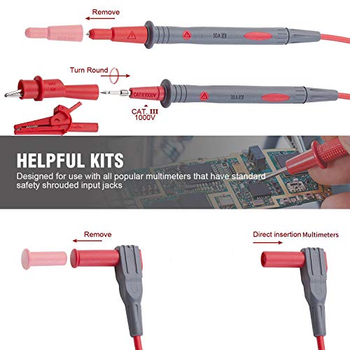 WGGE WG-011 Soft Silicone Test Lead and Safety Alligator Clips,Multimeter Test Leads Kit CAT III 1000V & CAT IV 600V with Threaded Alligator Clip, for Fluke/AstroAI/KAIWEETS/INNOVA Multimeter
