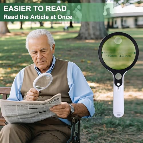Magnifying Glass with 48 LED Light, 10X 20X 45X Handheld Illuminated Lighted Magnifier with 5 Light Modes Rechargeable Magnifying Glass for Seniors Reading Inspection (Black & White) - color: White Handle