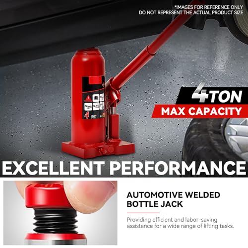 Auto Dynasty 4 Ton Hydraulic Bottle Jack, Automotive Welded Bottle Jack for Car, Pickup Truck, RV, Auto Repair, 8" to 15" Lifting Range (Red) - color: Red, size: 4 Ton