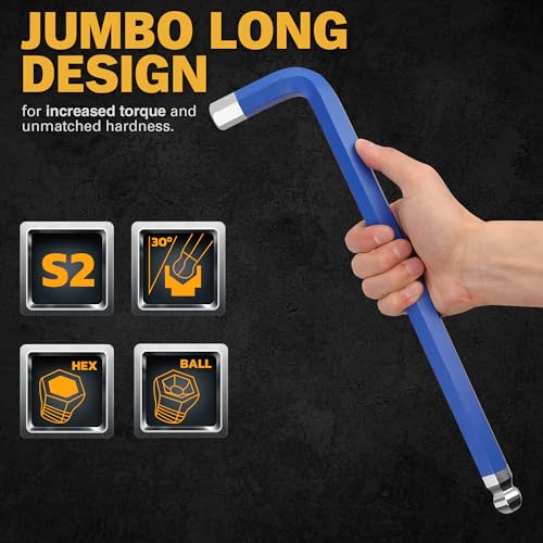 ELEAD Jumbo Hex Key Allen Wrench Set | 13-Piece Metric 2-19mm | Long Ball End Durable S2 | 4" - 13.5" Long | Automotive | Mechanic | Furniture | Professional Grade Tools - style: 13PCS Jumbo Metric