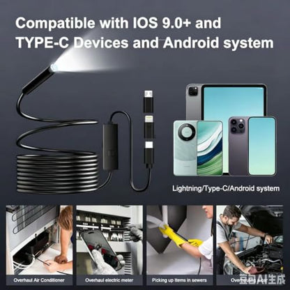 1920P Single Lens Waterproof Endoscope Camera with Light for iOS Android | 8+1 adjustable LED, semi-rigid cord, portable borescope for pipe engine inspection (Single-Lens)