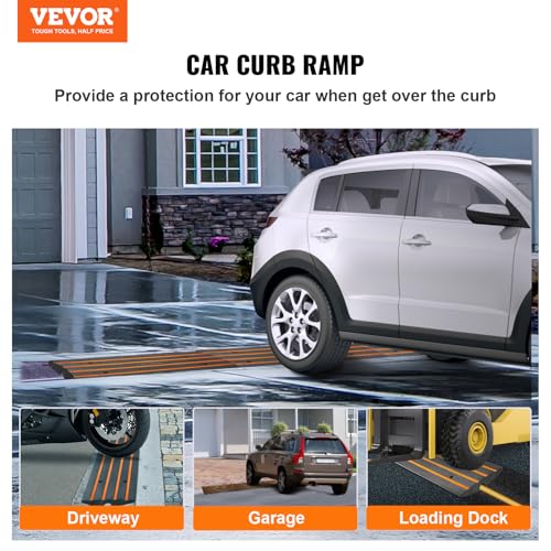 VEVOR Rubber Curb Ramps for Driveway, 2 Pack Threshold Bridge, 33069 lbs Load Capacity, 2.5" Rise, with Reflective Safety Strips, Ideal for Cars, RVs, Scooters and Motorcycles to Prevent Car Scraping - size: 2.5" Rise (2-Pack)