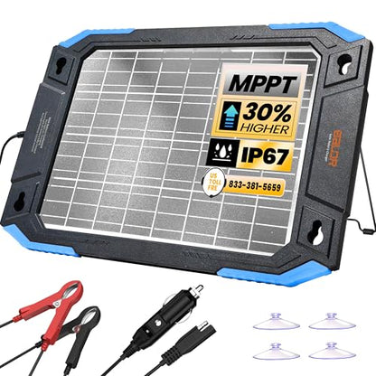 BALDR 12V Solar Battery Charger, 13W Waterproof Dual Sided Battery Maintainer, IP67 MPPT Trickle Charger for Car, Trailer, Lawn Mower, Boat - color: Blue