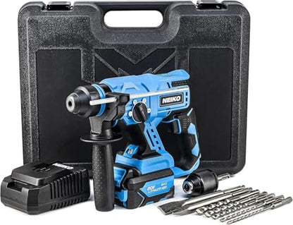 NEIKO 10882A Cordless Rotary Hammer Drill, Includes 20-Volt Li-ion Rechargeable Battery, Fast Charger, SDS Plus Hammer Drill, Heavy Duty Brushless Demolition Hammer, Cordless Hammer Drill, Rotohammer - style: Brushless Hammer Drill