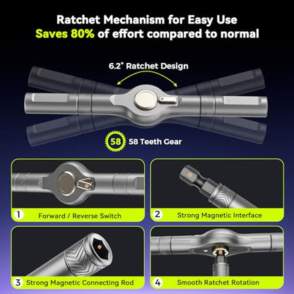 25 in 1 Magnetic Ratchet Screwdriver Set, S2 Steel Bits & 7 CR-V Sockets, Flexible Shaft, Magnetic Multi Bit Screwdriver Kit with Case for Furniture, Electronics, Bicycle & Home Repair - size: 25 in 1