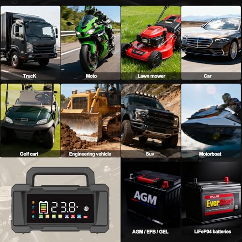 Battery Charger 20-Amp 12V/24V Smart Trickle Charger for Car - Battery Maintainer Trickle Charger, and Car Battery Charger Heavy Duty with Temperature Compensation for Automotive Truck Motorcycle