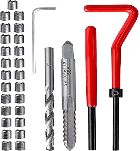 30 Piece M8 x 1.25mm Thread Repair Insert Kit, Stainless Steel Thread Repair Kit Helicoil Coil Compatible Hand Tool Set for Auto Repair - size: M8 x 1.25