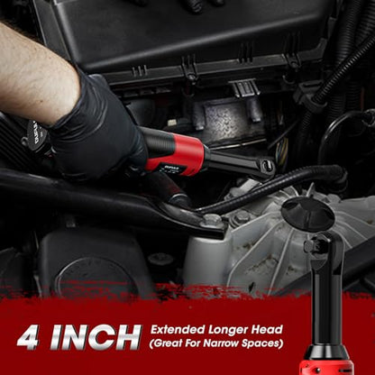 3/8" 18V Extended Cordless Ratchet Wrench, 550RPM 40 Ft-Lbs 4 Inch Electric Ratchet Driver with 2Pcs 2000 mAh Batteries & Charger, Battery Powered Ratchet Wrenches with 8 Sockets