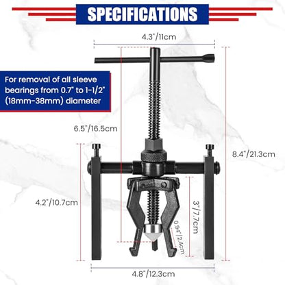 NYXOVA 3 Jaw Bearing Puller, Manual Internal Puller 3 Jaw Bearing Puller Set Extractor Wheel Bearing Puller Tool for Car SUV Motorcycle Motorbike