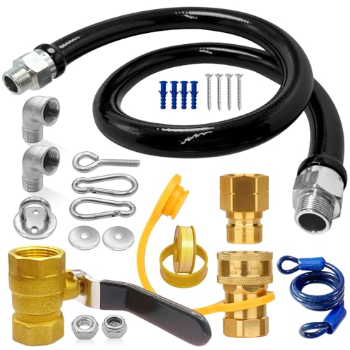 1675KIT48 Safety System Kit, 48" Commercial Gas Hose Connector Kit with 3/4" Quick Disconnect,Gas Line Hose for Kitchen Equipment Commercial Standard Gas Connector,Full Port Valve,Restraining Devices.