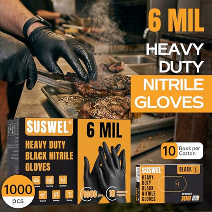 HEAVY DUTY 6 Mil Nitrile Gloves Disposable Latex Free Black Rubber Mechanic Tattoo Cleaning Cooking Gloves 1000PCs - color: Black-1000pcs, size: X-Large
