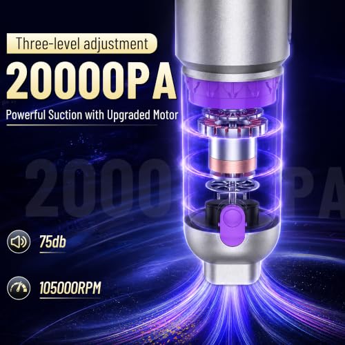 Car Vacuum,Handheld Vacuum,20000PA High Power,3 Speed Vacuum for Car | Rechargeable Vacuum with Brushless Motor,Air Blower & Pump - color: Silver and Purple