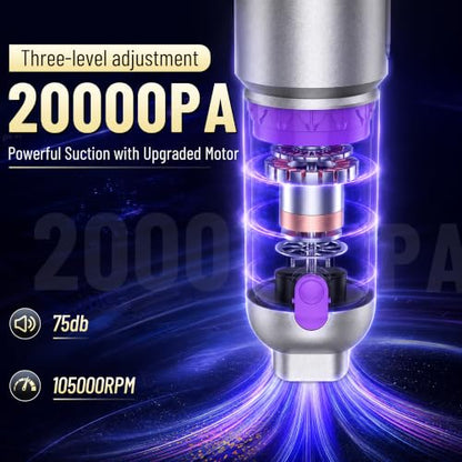 Car Vacuum,Handheld Vacuum,20000PA High Power,3 Speed Vacuum for Car | Rechargeable Vacuum with Brushless Motor,Air Blower & Pump - color: Silver and Purple