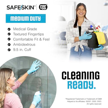 SAFESKIN Disposable Nitrile Gloves in POP-N-GO Pack (50 or 200 Count) Medium Duty, Powder-Free -Cleaning, Gardening, Crafts - size: Medium (Pack of 50)