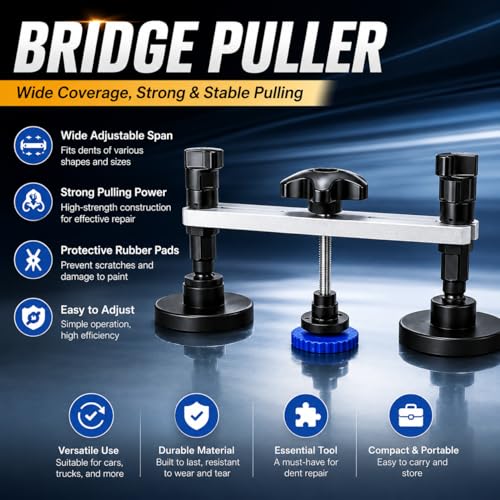 Auto Paintless Dent Removal Kit – Adjustable Paintless Dent Repair Tool for Auto, Motorcycle, & Metal Surfaces, Complete Car Dent Puller kit Quick Fix for Small & Large Dings, Hail Damage