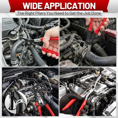 4PCS Hose Clamp Pliers Kit, Long Reach Wire Spring Plier, Hose Remover and Flat Band Pliers for Water Hose and Automotive Radiator Heater, Fuel, Coolant, Oil Removal with Bag