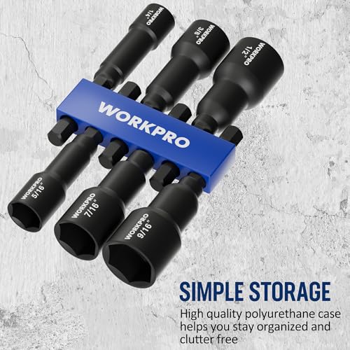 WORKPRO 6 PCS Magnetic Nut Driver Set, 1/4" Hex Shank, Drill Socket Set, Impact Driver Bit Set, 1/4” to 9/16”, Chrome Vanadium Steel, SAE - size: 6PCS Magnetic Nut Driver Set