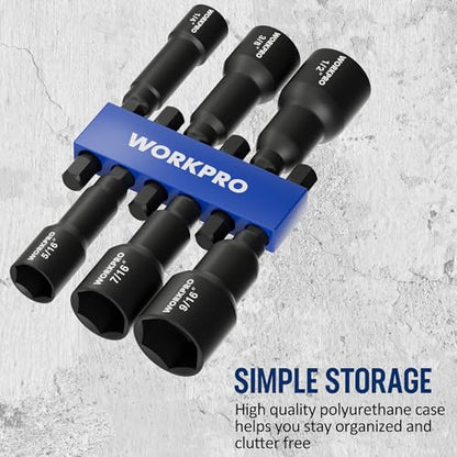 WORKPRO 6 PCS Magnetic Nut Driver Set, 1/4" Hex Shank, Drill Socket Set, Impact Driver Bit Set, 1/4” to 9/16”, Chrome Vanadium Steel, SAE - size: 6PCS Magnetic Nut Driver Set