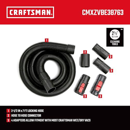 CRAFTSMAN CMXZVBE38763 2-1/2 in. x 7 ft. POS-I-LOCK Wet Dry Vacuum Hose | Industrial-Grade Shop Vacuum Hose Attachment Kit, Fits Most CRAFTSMAN Wet/Dry Vacuums with a 2-1/2 in. Diameter Inlet - style: 2-1/2 in. by 7 ft.