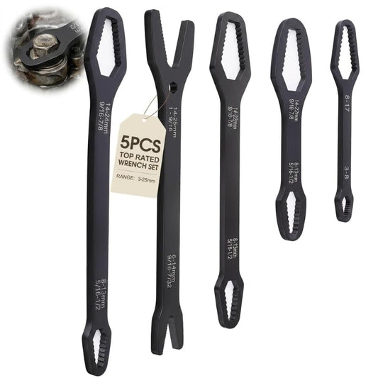 Universal Double Ended Wrench Set, 3mm-25mm Wrench Double-Head Self-Tightening Adjustable Wrench,Multifunctional Sink Tool Set for Home,Plumbing, Automotive Repair, Multi Size Bolt Removal-5PC - color: 5 Pcs