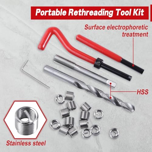30 Piece M10 x 1.5mm Thread Repair Kit with HSS Drill Bit, M10 Metric Thread Repair Insert Kit, Portable Rethreading Tool Kits, Compatible Hand Tool Set for Auto Damaged Threads Repairing - size: M10 x 1.5mm