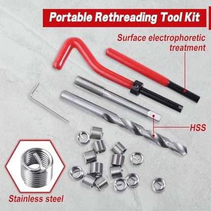 30 Piece M10 x 1.5mm Thread Repair Kit with HSS Drill Bit, M10 Metric Thread Repair Insert Kit, Portable Rethreading Tool Kits, Compatible Hand Tool Set for Auto Damaged Threads Repairing - size: M10 x 1.5mm