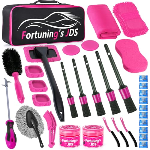 34PCS Car Detailing Brush Set, Car Detailing Kit, Car Detailing Brushes, Car Cleaning Kit, Professional Car Care kit - Car Wash Brush kit for Interior Exterior Wheels, Pink Car Accessories for Women - color: 34 PCS-Pink