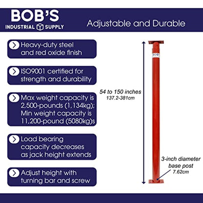 BISupply House Jacks for Leveling Crawlspace 4 Pack - 54-150 inch Adjustable Support Beam Basement Jack Post - Floor Lifting Joist Beam Brace for Cellar Ceiling - Screw Pole Jack - size: 54-150 Inch (4 PACK)