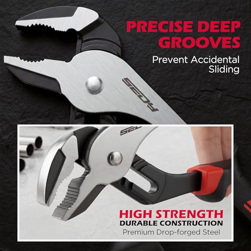 4-Piece Groove Joint Pliers Set, 12" 10" 8" 6" Adjustable Water Pump Pliers with Non-Slip Handles, Straight Jaw Tongue and Groove Pliers for Plumbing, Pipe Fittings, Nuts, Bolts and Home Repair - color: 4pc - 6" 8" 10" 12" Red & Black
