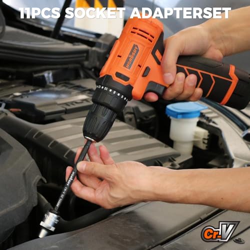 HORUSDY 11-Piece Impact Socket Adapter Set, 1/4-Inch Hex Shank, Cr-V Steel High Torque Drill Extension Bits, 1/4" 3/8" 1/2" Impact Driver Socket Adapters with Storage Holder - style: 11-PCS + Storage Holder