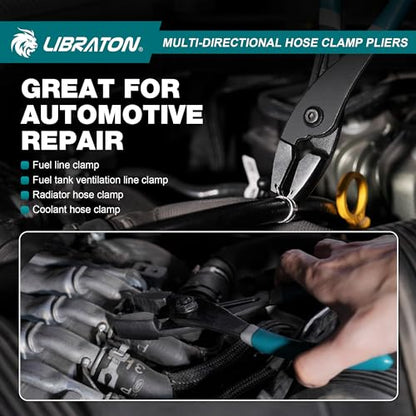 Libraton Multi-Directional Hose Clamp Pliers, Hose Clamp Removal Tool Automotive Repair Plier for Fuel Lines Brake Line, Radiator Coolant Hose Clamp Pliers, Flexible Spring Hose Clamp Tool