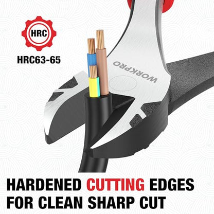 WORKPRO 8 Inch High Leverage Diagonal Pliers, CRV Steel & Anti-Slip Handle | Heavy Duty Wire Cutters / Diagonal Cutters for Cutting Copper, Brass, Iron, Aluminum & Steel Wires