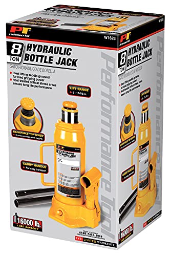 Performance Tool W1628 8-Ton (16,000 lbs.) Heavy Duty Hydraulic Bottle Jack - size: 8-Ton