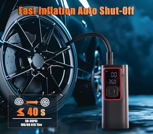 ZZT Air Compressor Tire Inflator Portable Air Pump for Car Tires with Tire Pressure Gauge (150 PSI) - One Click Smart Pump for Car, Motorcycle, Bicycle and Ball (Black&Red)
